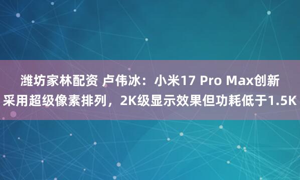 潍坊家林配资 卢伟冰：小米17 Pro Max创新采用超级像素排列，2K级显示效果但功耗低于1.5K