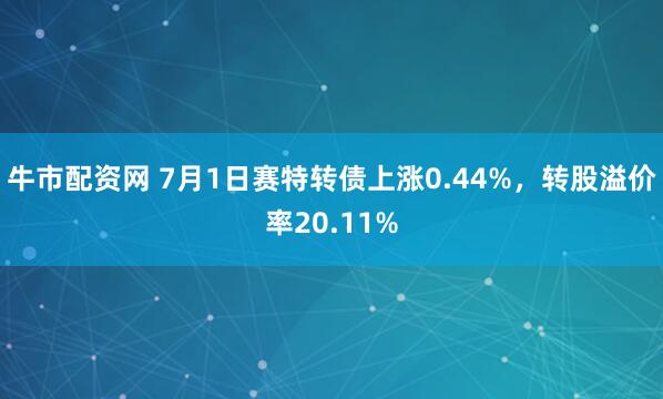 牛市配资网 7月1日赛特转债上涨0.44%，转股溢价率20.11%